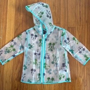 Kids Clear Mickey Mouse Hooded Raincoat with Teal Trim